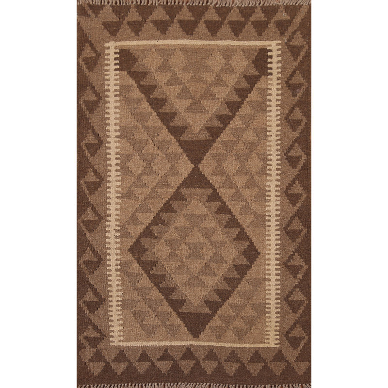 Brown Kilim Reversible Wool Area Rug 3x4