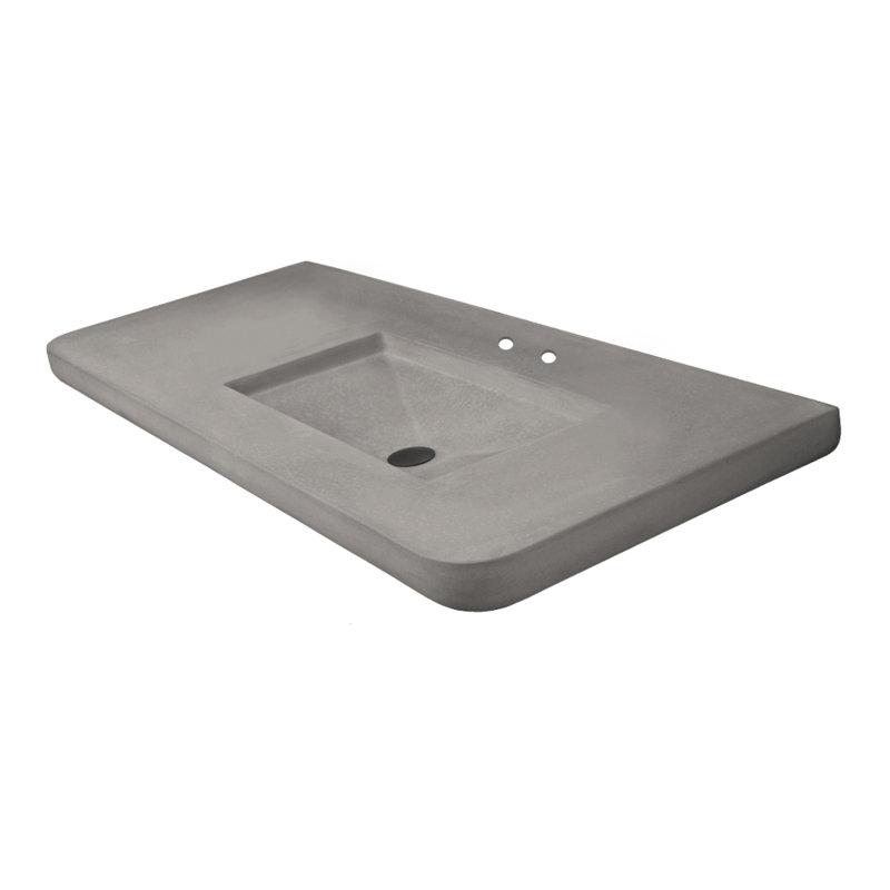 Newterra Concrete Handmade Rectangular Console Bathroom Sink, Slate, Centerset
