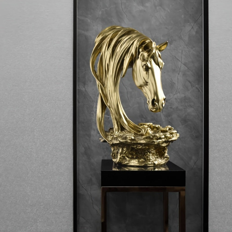 Décorative Horse Head Figurine Sculpture, Gold