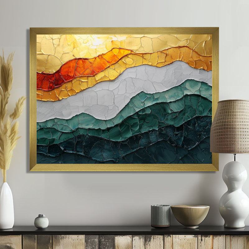 Emerald Drift of Transitional Passage Of Time I - Art mural moderne transitionnel abstrait, Cadre de photo unique, Doré