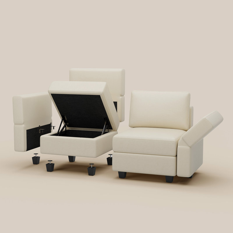 Colusa Faux Leather Single Arm Chair Storage Armchair Sofa Memory Foam Sofa for Living Room and Office, Beige