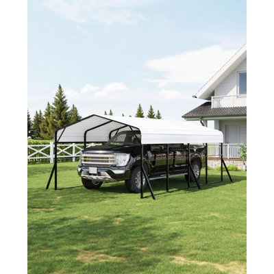 Ensemble d'abri d'auto robuste en métal 12 pi x 20 pi, abri toutes saisons pour camionnettes, bateaux, véhicules récréatifs et tracteurs, cadre renforcé avec ancrages