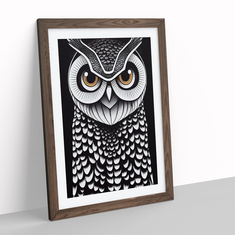 A Fearless Owl - Wall Art, 36cm H x 27cm W, Walnut Picture Frame, White