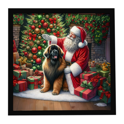 Leonberger and Santa Claus Framed Metal Print