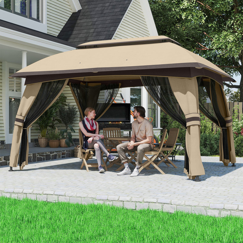 Steel Patio Gazebo, Beige, 10 Ft. W x 12 Ft. D