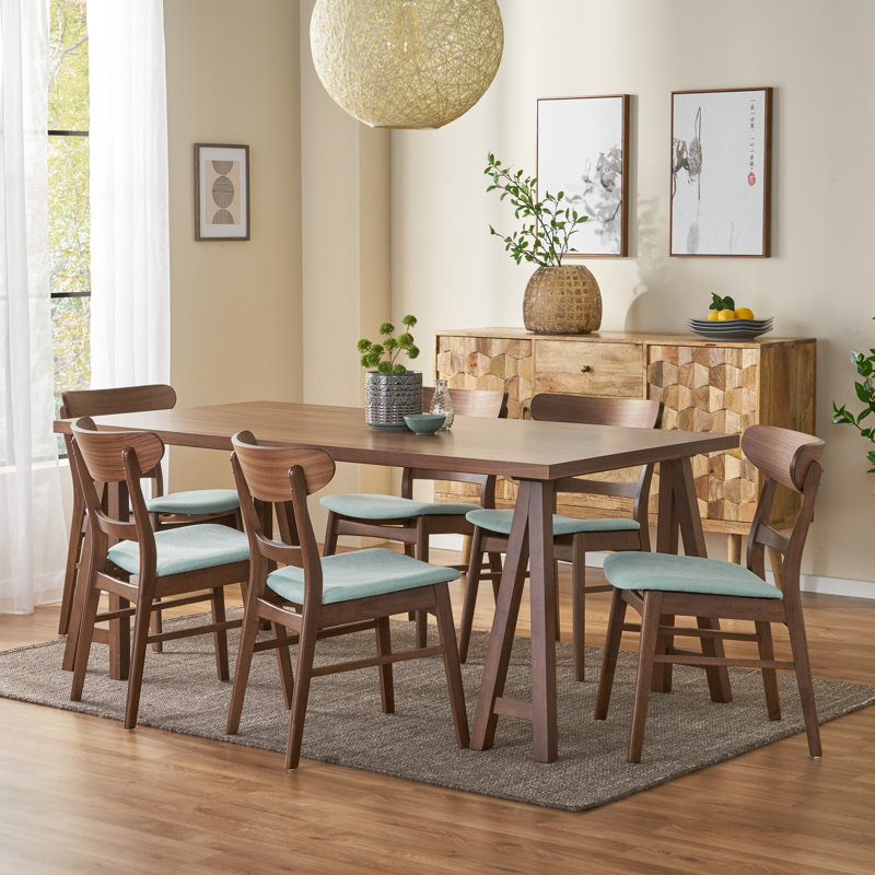 6 - Person Four Leg Dining Set, Walnut, Mint