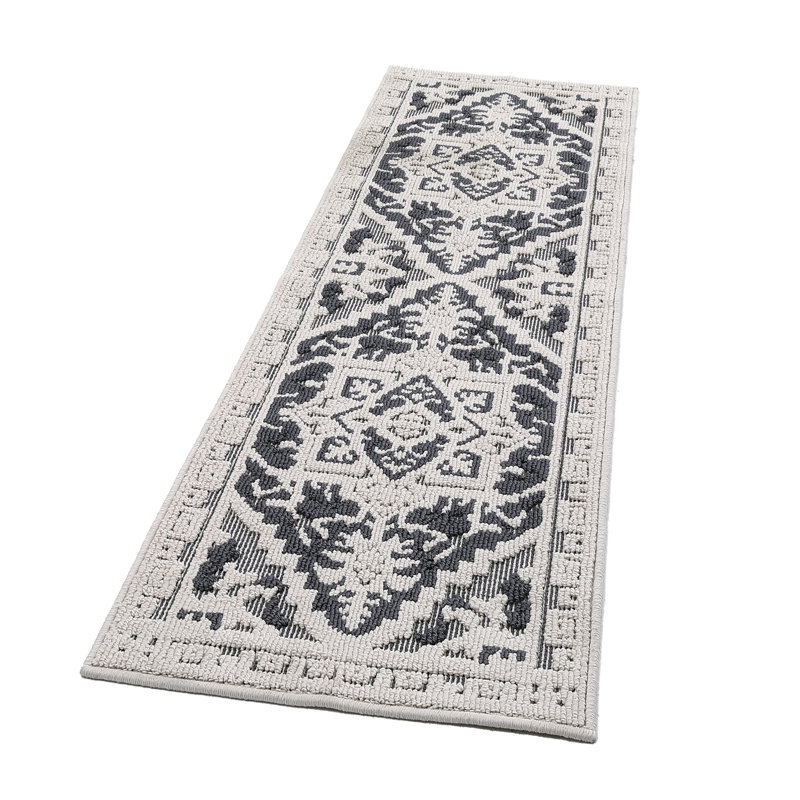 2x8 Area Rug, Vintage Textured Accent Rug, Non Slip Low Pile Washable Rug, Non-Shedding Carpet, Oriental Floral Rugs for Living Room, Bedroom Decor Door Mat for Kitchen, Bedside, Bathroom, Grey