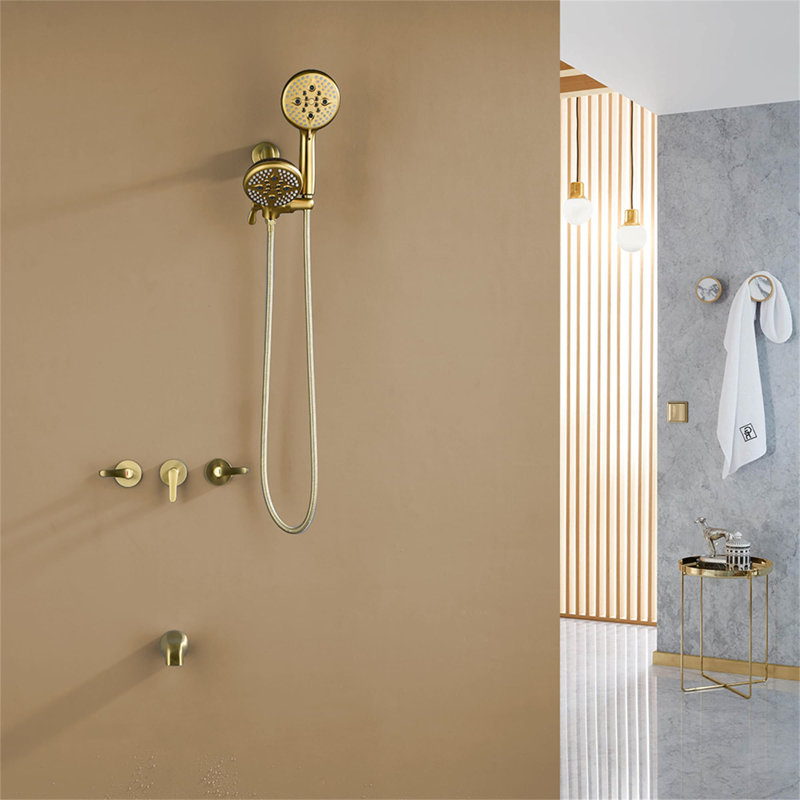 Robinet de baignoire et de douche avec valve brute, Or brossé