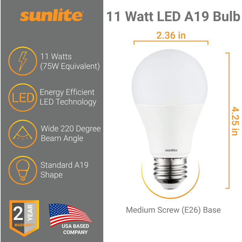 11 Watt (75 Watt Equivalent), A19 LED Non-Dimmable Light Bulb, Daylight E26/Medium (Standard) Base, 4000K