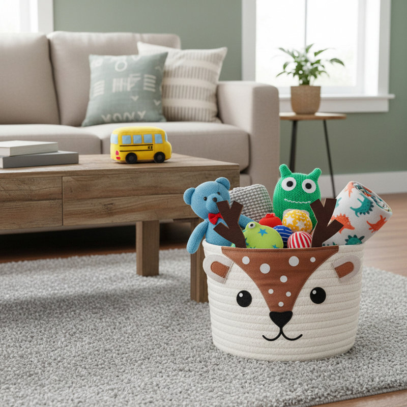 Storage Basket，Resistant Woven Bin For Baby Essentials, Machine Washable, Nursery & Playroom Decor