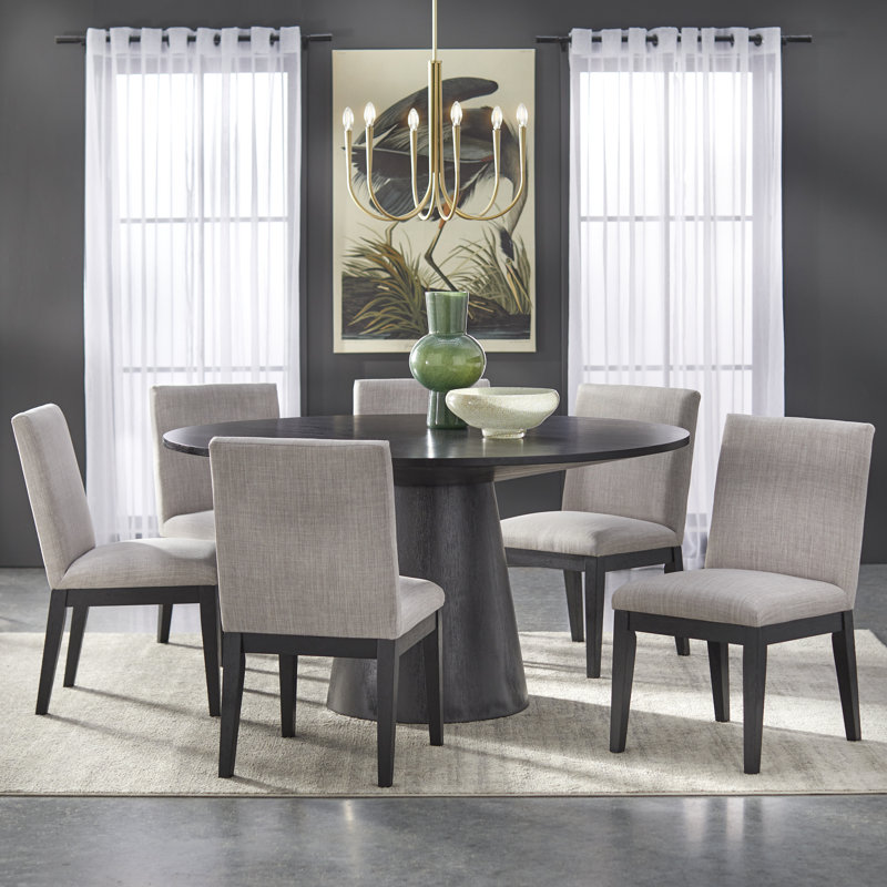 Kumud 4 - Person Pedestal Dining Set, Gray, 7 Pieces: Table, 6 Chairs