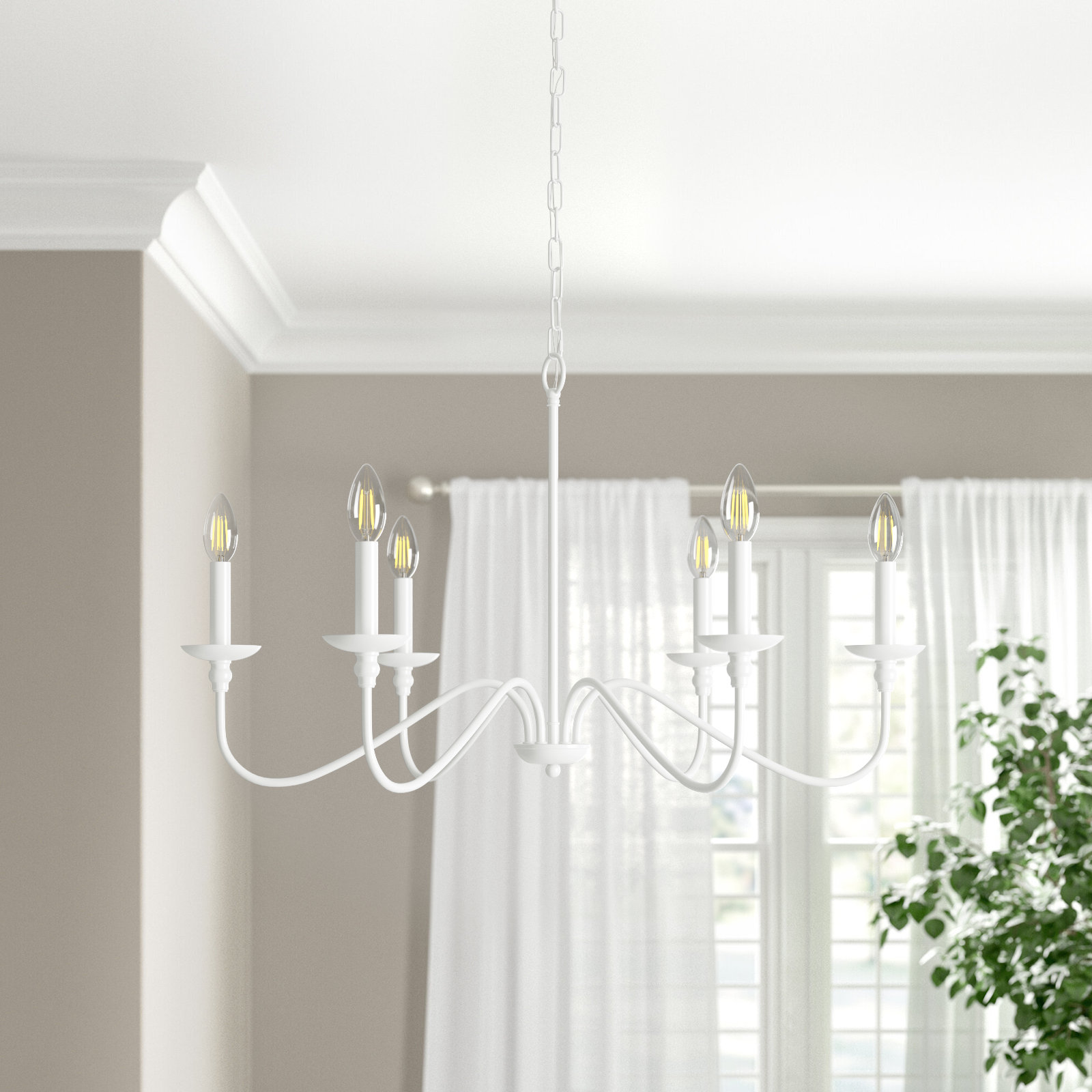Ableton Iron 6-Light Chandelier, 18" H x 30" W x 30" D, White