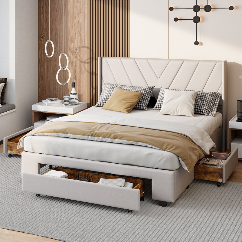 Upholstered Bed Frame with Channel Tufted Headboard, European Double (140 x 200 cm)