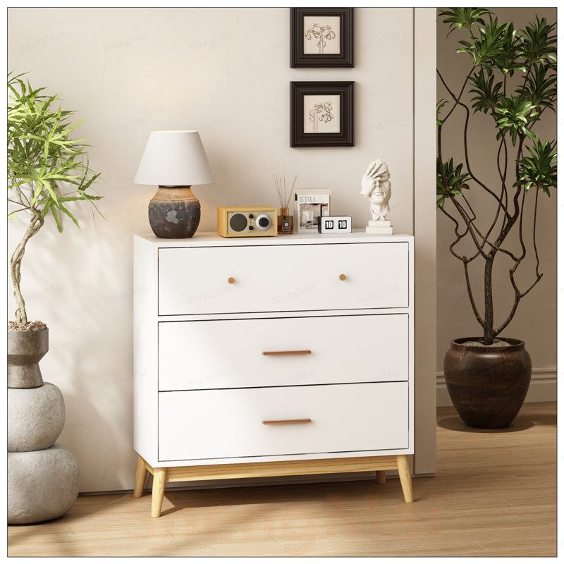Armoire de rangement à 3 tiroirs de style nordique, commode moderne avec poignées or rose, base en bois massif pour petits espaces