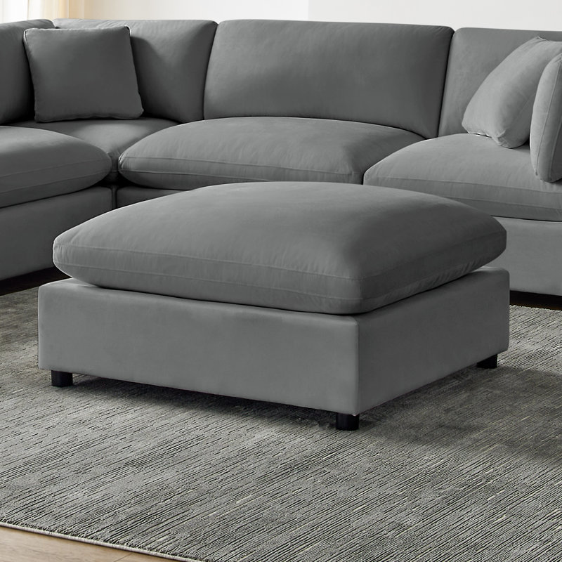 Jazzmyne Fabric Ottoman, Charcoal Performance Polyester
