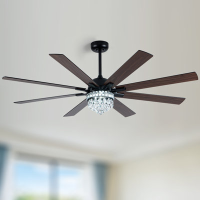 65 in. 8-Blade Black / Walnut Brown Fandelier Ceiling Fan with LED Light, Remote and APP Control, Two-Toned Blade