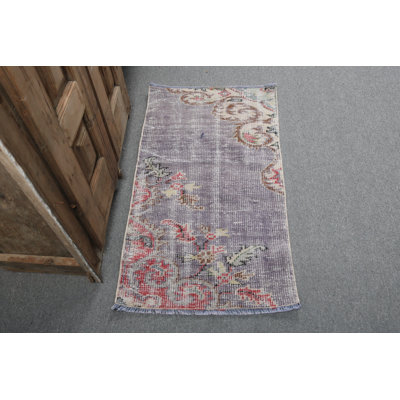 Handcrafted Small Vintage Turkish Rug with Floral Design in Purple for Unique Home Decor