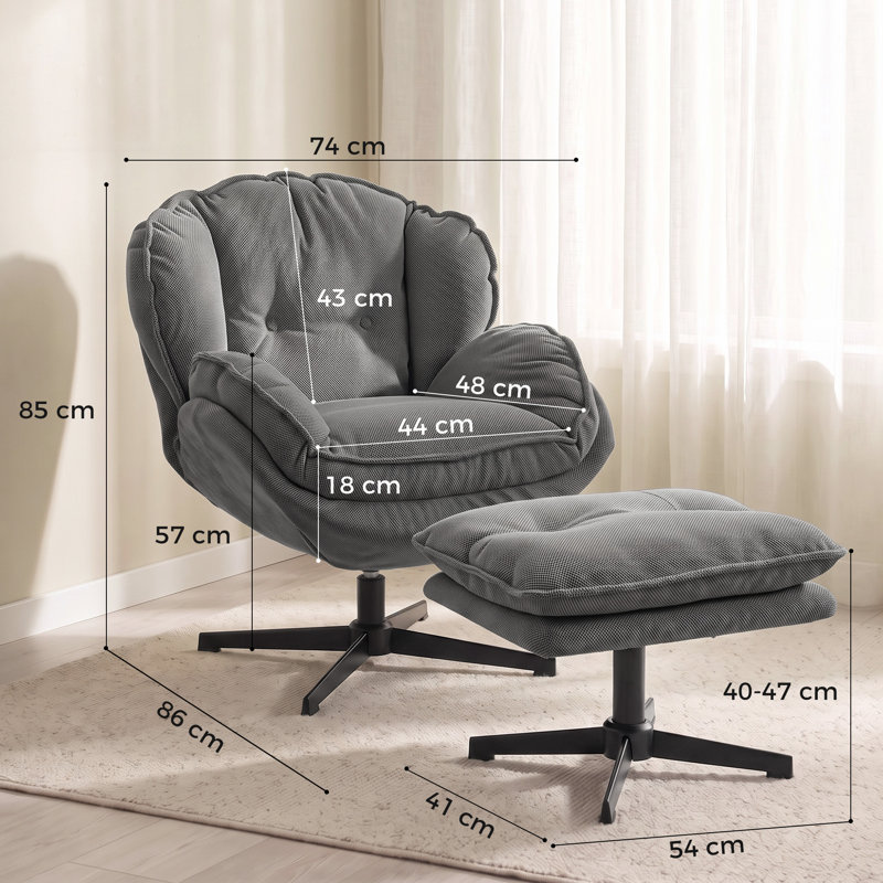 Upholstered Chenille Swivel Armchair, Grey