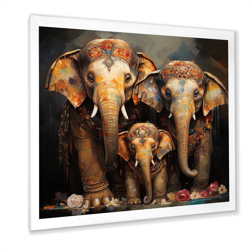 Art asiatique, éléphants thaïlandais VI - impression, H 36 po x l 36 po x P 1,5 po, Cadre simple blanc
