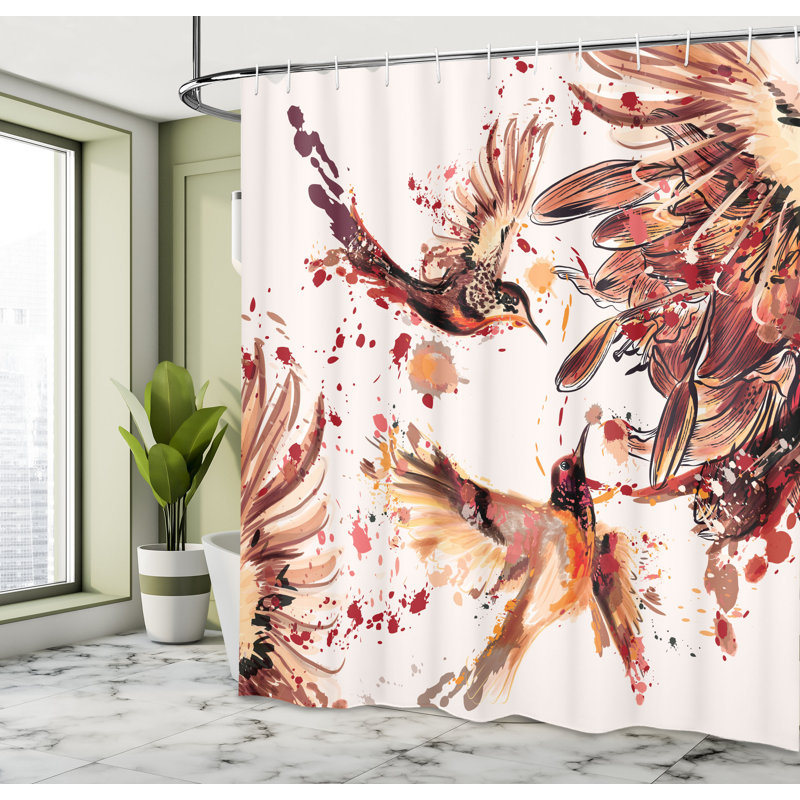 Hummingbird Shower Curtain Set + Hooks, 75"H x 69"W, Dark Peach
