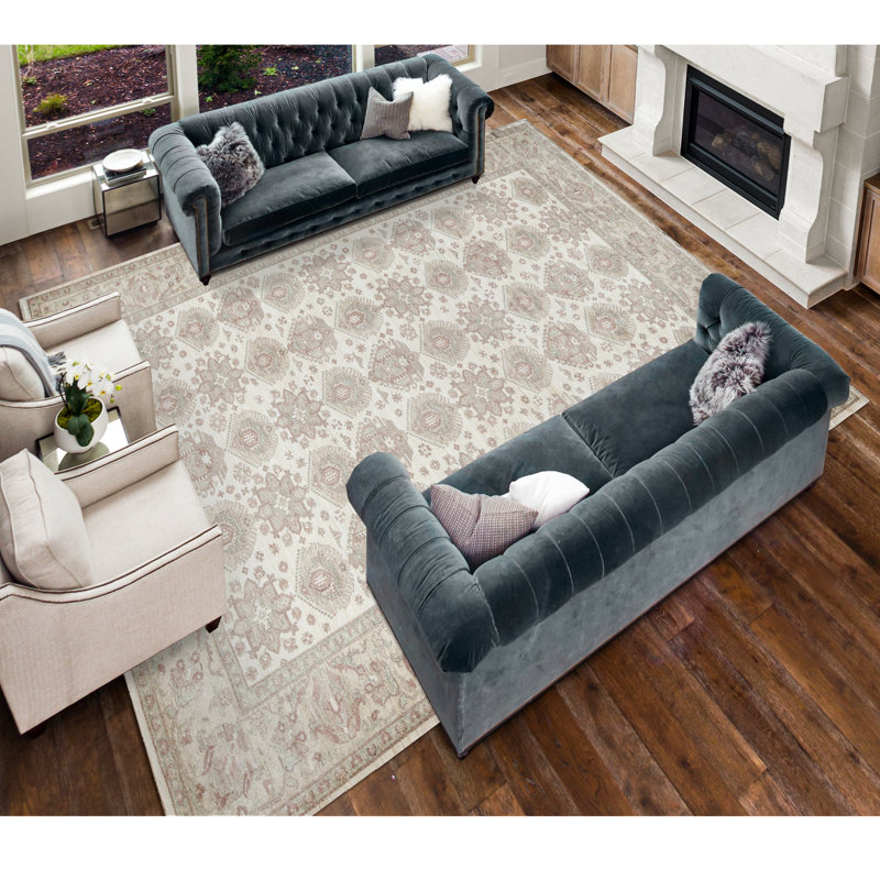 Hand-Knotted High-Quality Ivory Area Rug