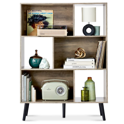 Kintz 3-Tier Mid-Century Modern Wooden Bookcase w/ Removable Back Panels, Offset Pine Legs