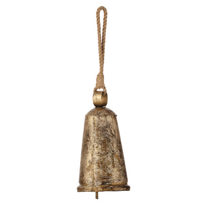 8"Burnt Iron Antique Bell W/Rope Tie