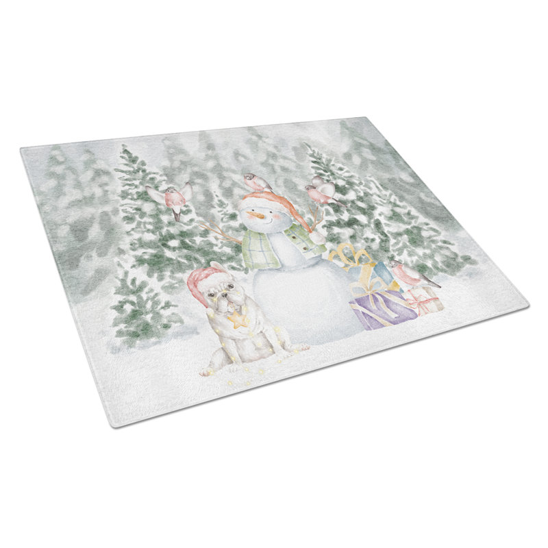 Bouledogue français blanc avec cadeaux de Noël Grande planche à découper en verre