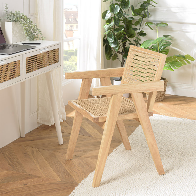 AGATHE Upholstered Armchair, Light Hevea Wood