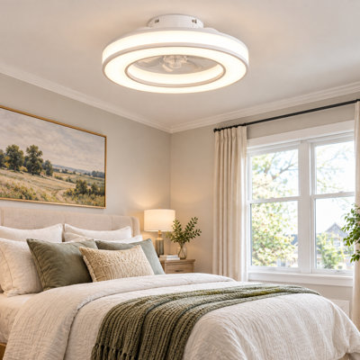 17’’ RGB LED Ceiling Fan With Light, Remote Control, Dimmable 3 Color Temperature, Flush Mount Fan Light For Bedroom Living Room
