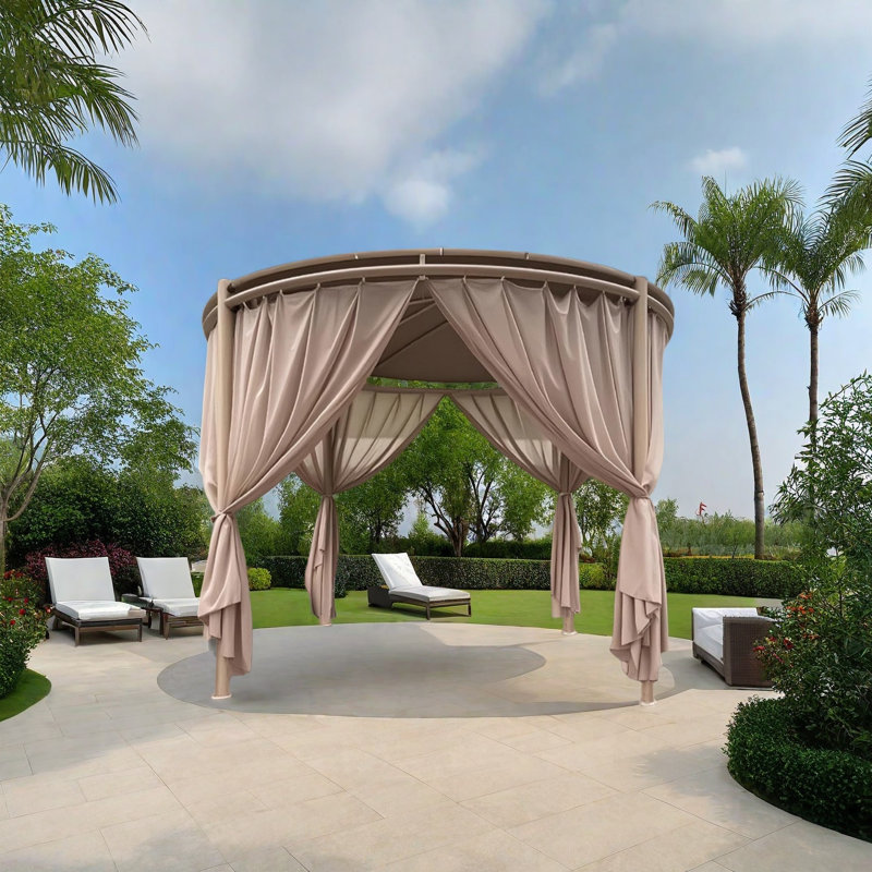 Auvent extérieur rond pour parasol, Kaki, H 106,43 po x l 157,48 po x P 157,48 po