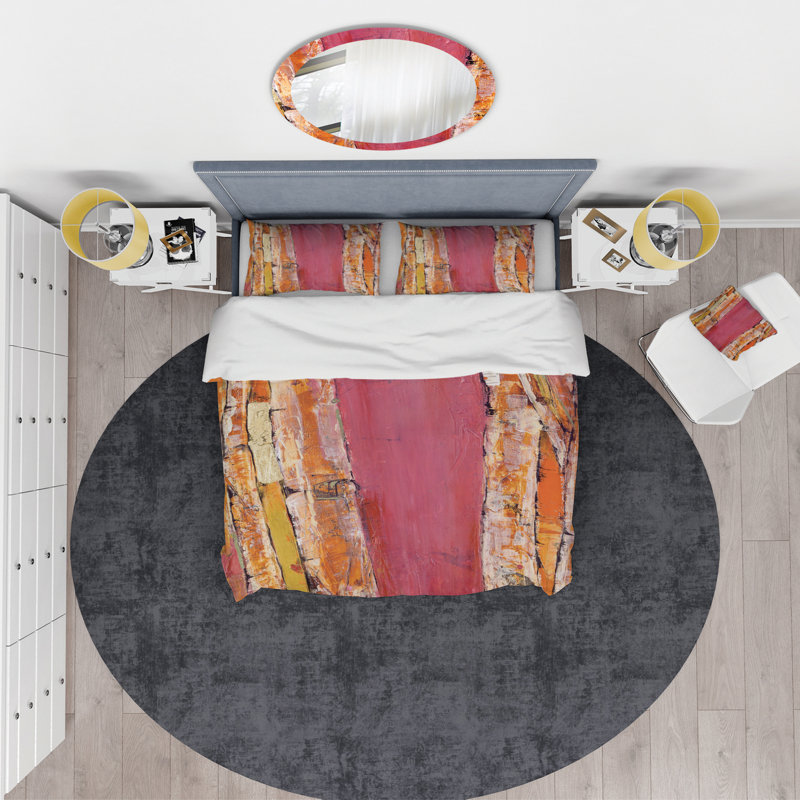 Glamour Composition of Red and Gold - Ensemble de housse de couette moderne Mid-Century - Microfibre de polyester