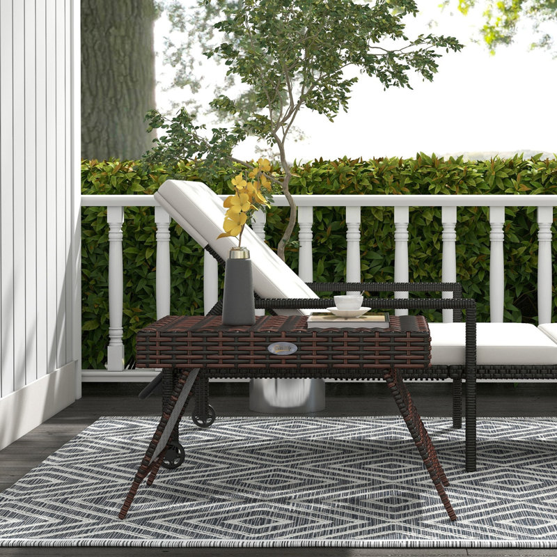 Outdoor End Table With Pe Weave - To Elements Folding In Brown Suitable For Various Locations
