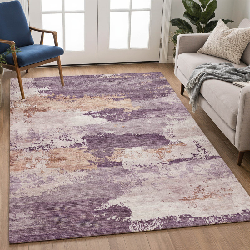 Tapis abstrait lavable à la machine de qualité supérieure Mayfield AMF2372, Aubergine, 9 pi x 12 pi