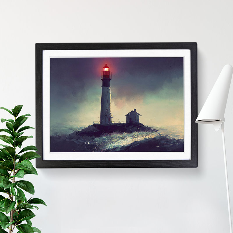 XH1022-9590X Victorious Lighthouse - Single Picture Frame Painting, Black, 46cm H x 64cm W x 2cm D