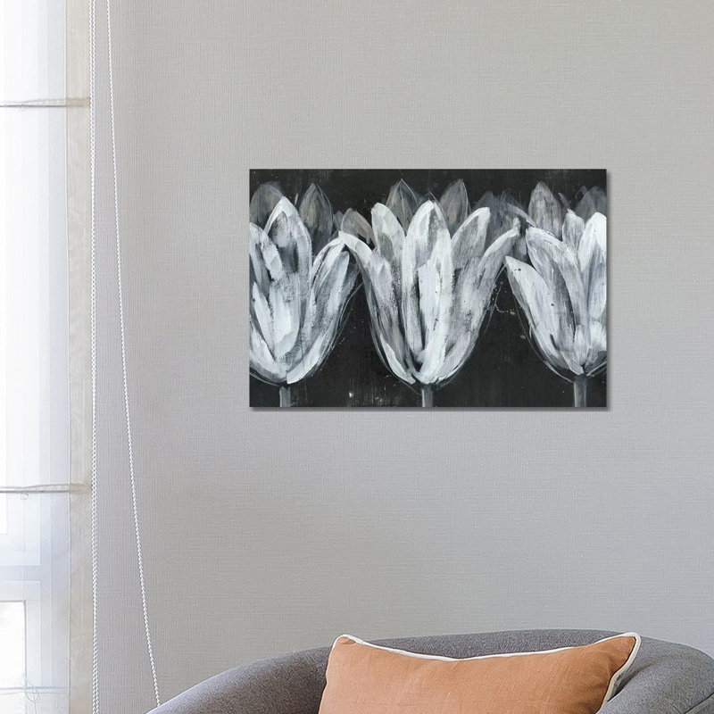 White Trio on Black I 1 Piece Wrapped Canvas Wall Art, 45.72cm H x 45.72cm W