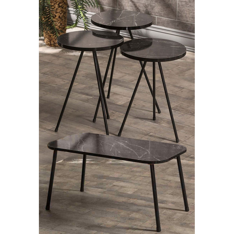 Natalie Living Room Table Set, Black Marble