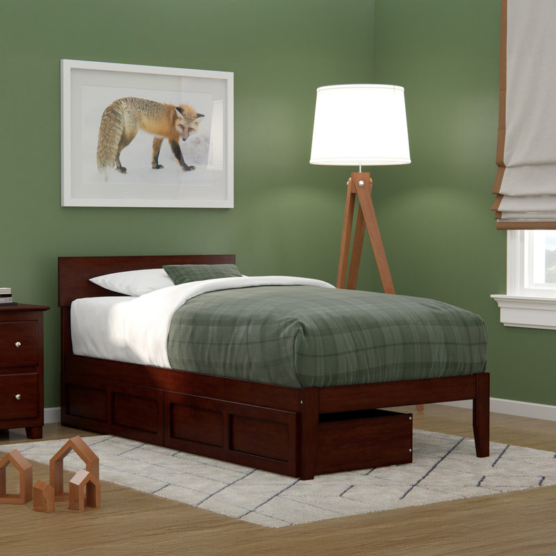 Lit plateforme avec rangement en bois Valeria Premium, Noyer, Simple