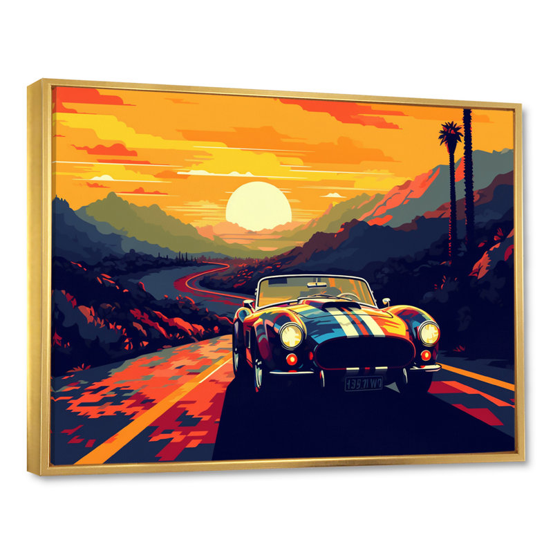«Charisma II» sur toile bleue et jaune par nazie, H 30 po x l 40 po x P 1,5 po, Cadre flottant doré