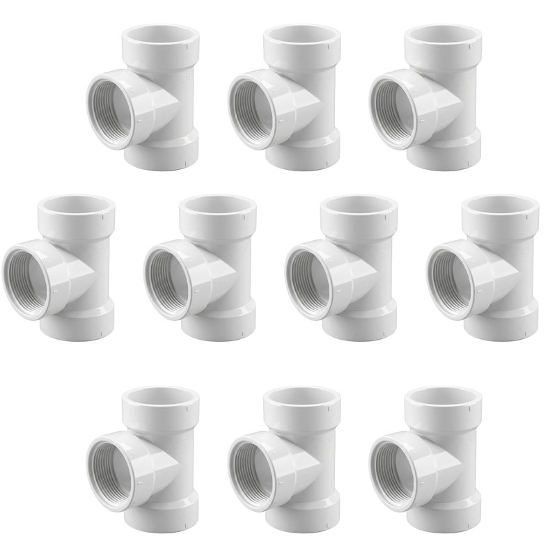 Té de nettoyage 4 po en PVC à évacuation par évacuation en PVC, drain x Hub x FPT blanc, raccord d'évacuation et d'évacuation avec accès au nettoyage, (paquet de 10)