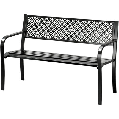 Banc de jardin en acier robuste de 790 lb pour 2 personnes - Siège d'extérieur en métal résistant aux intempéries avec dossier géométrique pour porche, cour, terrasse, entrée