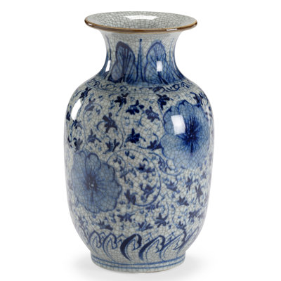 Vase de table en céramique bleu / blanc 11 po