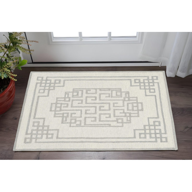 2' X 4' Gray And Ivory Wool Geometric Hand Tufted Area Rug