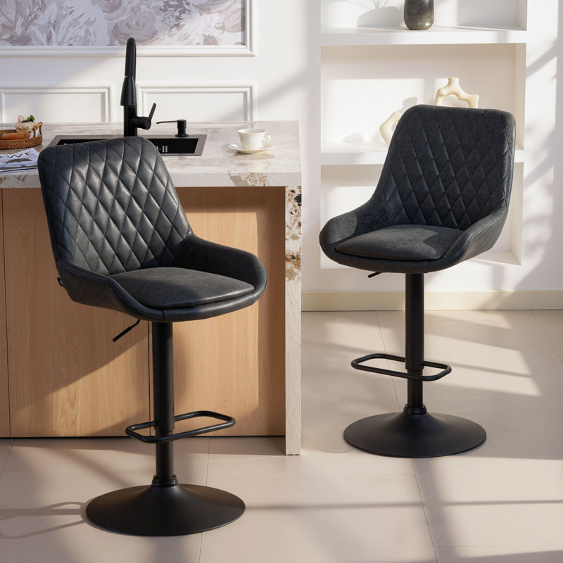 Upholstered Adjustable Height Counter Stool, Black