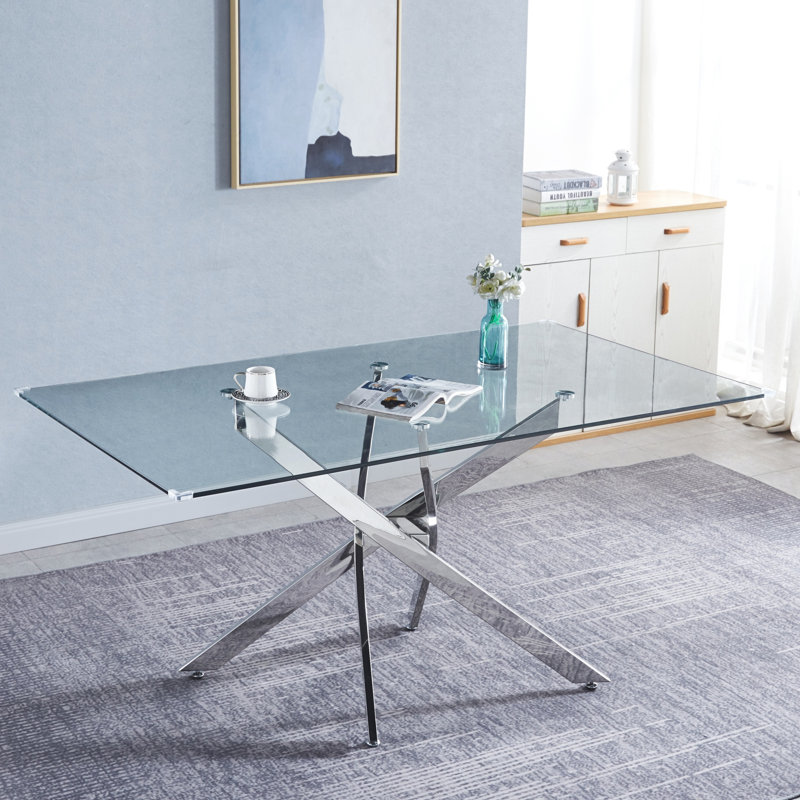 Table de salle à manger rectangulaire en verre trempé, design d'intérieur moderne, pour 6 personnes