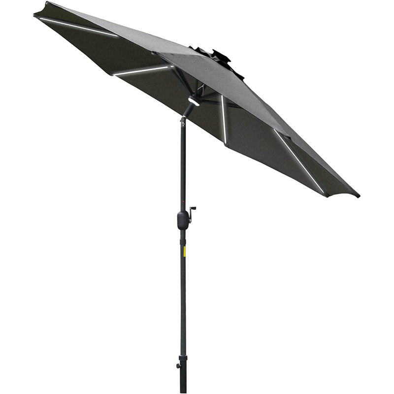Yakhlef 270 cm W X 270 cm D Octagonal Lighted Tilt Market Parasol with Crank Lift, Grey