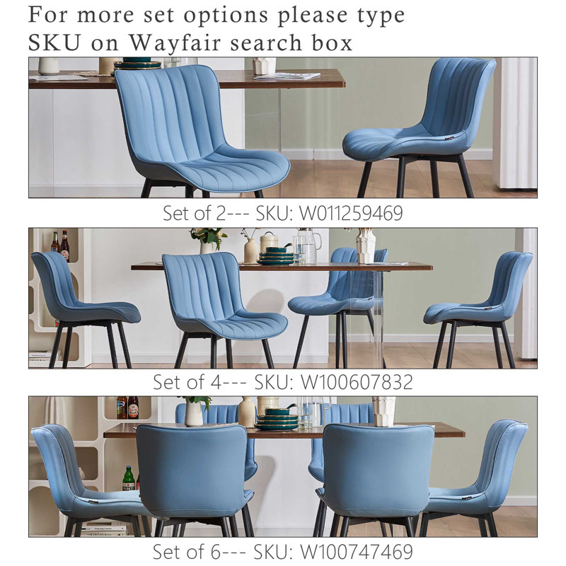 Heitger Faux Leather Upholstered Side Chairs Modern Wingback Dining Chairs with Metal Legs, Blue