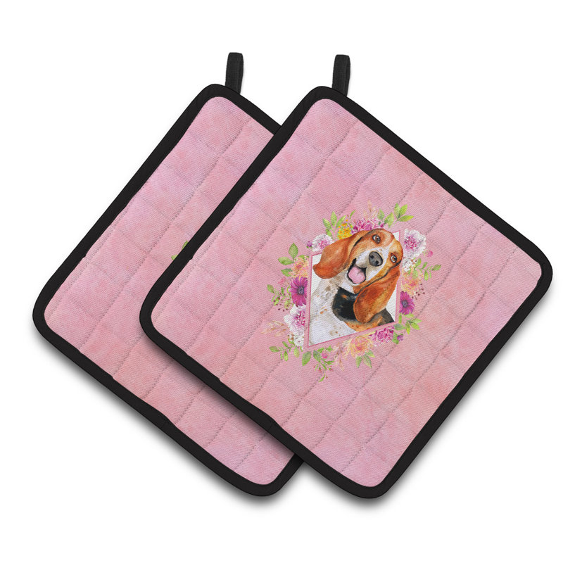 Ensemble de cuisinier poignée 2 pièces caroline trésors sheltie, Rose, Basset hound