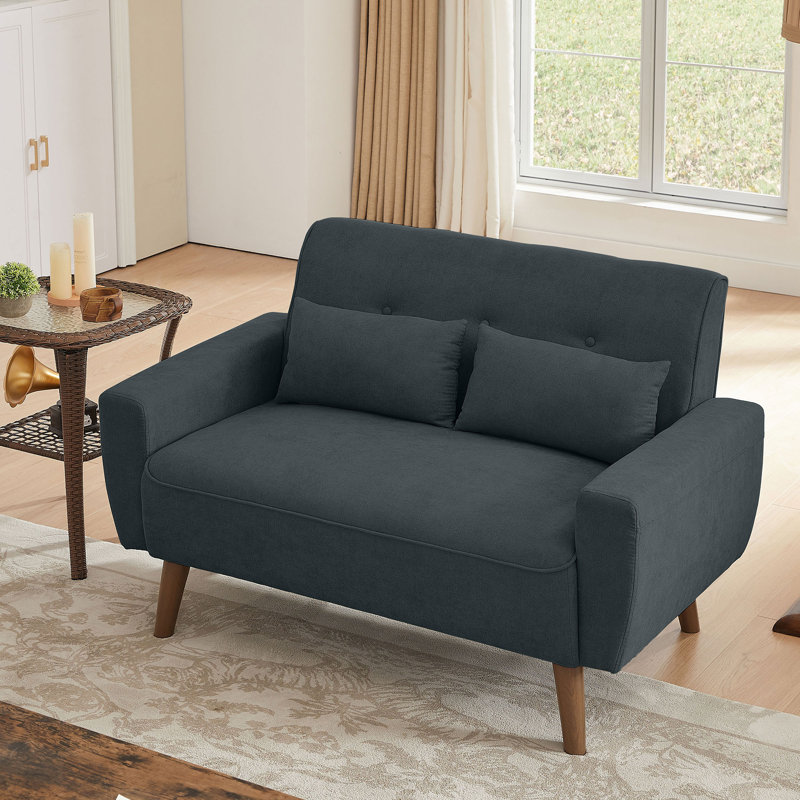 48.43" W Small Upholstered Loveseat Couch, Dark Grey