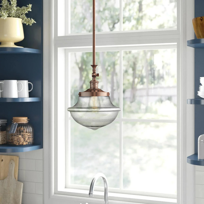 Baptiste 1 - Light Single Pendant, Matte White, 6 Watt Vinage LED Bulb, Antique Brass